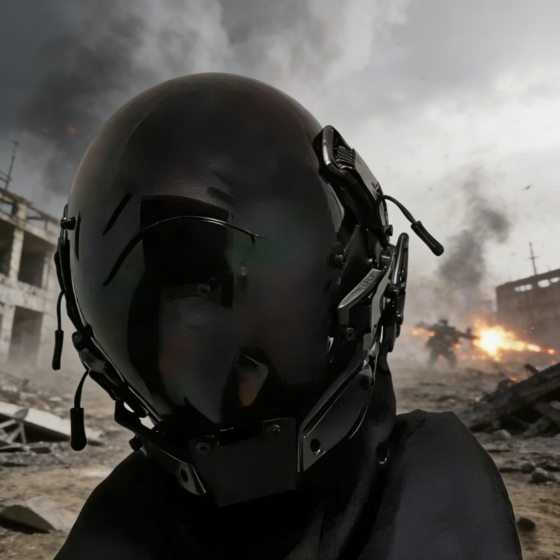 Helmet Full Face - Маска-шлем в стиле киберпанк, светящийся капюшон
